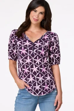Cato Abstract Floral Henley> Tops