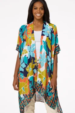 Cato Abstract Floral Kimono> Cover Ups|Tops