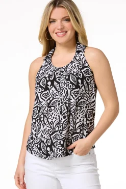 Cato Abstract Garden Gauze Top> Tops