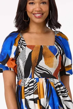 Cato Abstract Smocked Dress><noscript><img width=