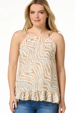 Cato Animal High- Low Ruffled Tank> Tops