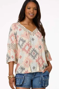 Cato Aztec Bell Sleeve Top> Tops