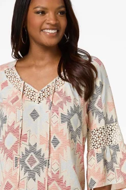 Cato Aztec Bell Sleeve Top><noscript><img width=