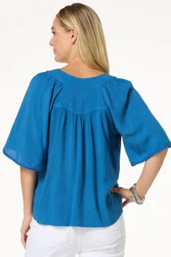 Cato Aztec Embroidered Chambray Top> Tops