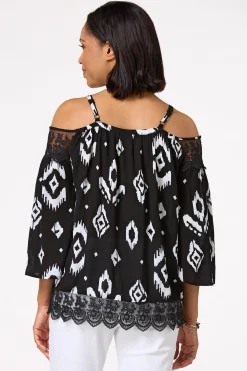 Cato Aztec Lace Trim Top> Tops