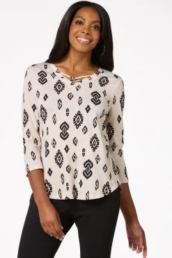 Cato Aztec Lace Up Top> Tops
