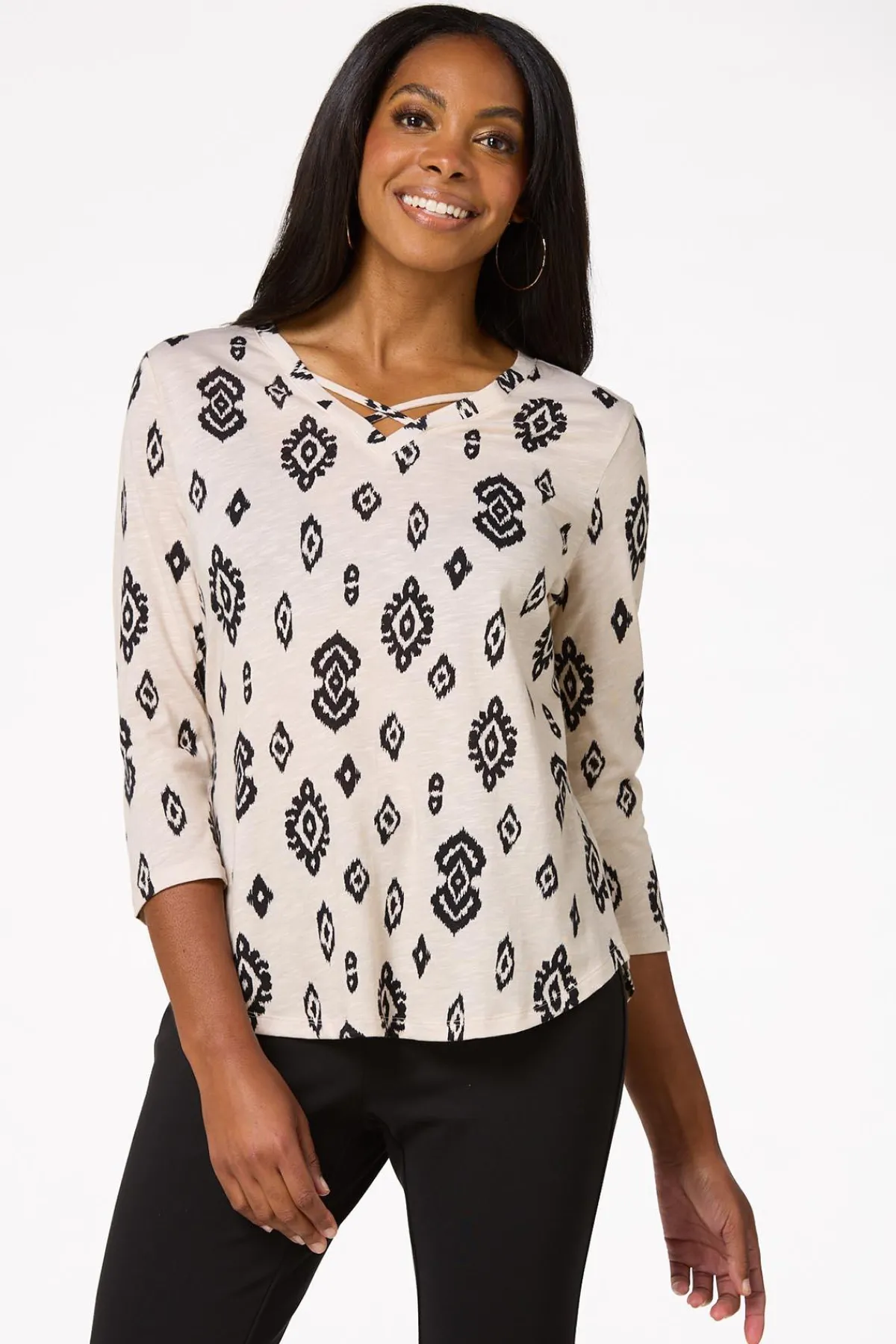 Cato Aztec Lace Up Top> Tops