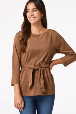Cato Belted Faux Suede Top> Tops