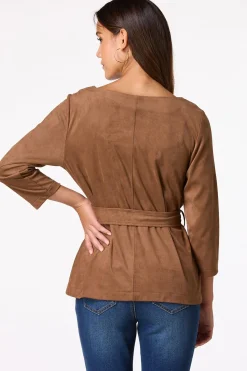 Cato Belted Faux Suede Top> Tops