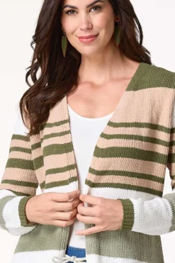 Cato Belted Stripe Chenille Cardigan><noscript><img width=