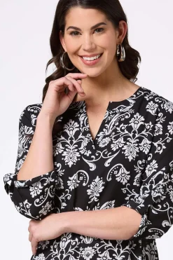 Cato Black And White Floral Tunic><noscript><img width=