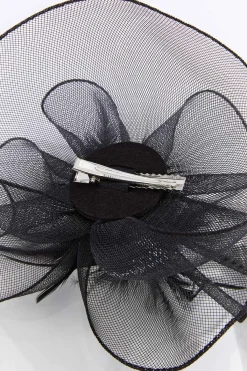 Cato Black Feather Mesh Fascinator><noscript><img width=
