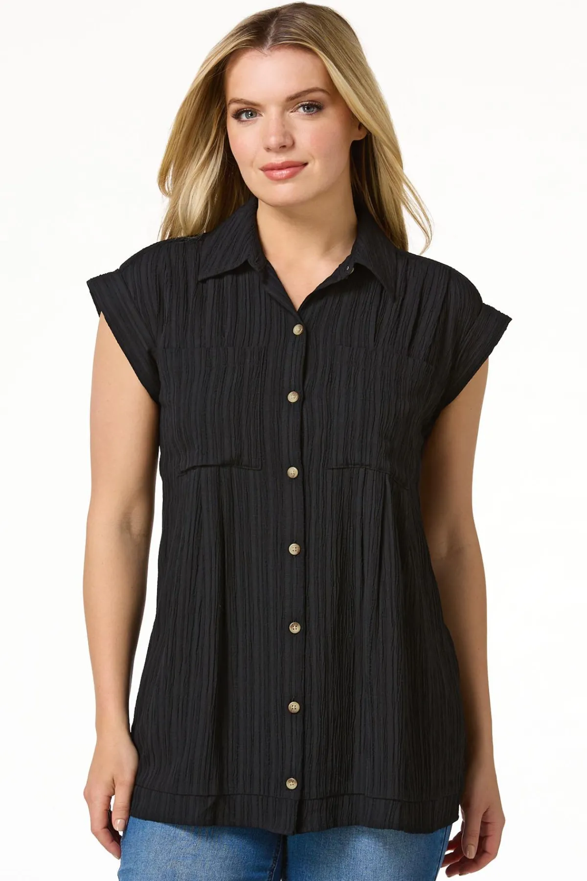 Cato Black Ribbed Tunic> Tops