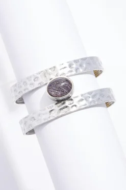 Cato Black Stone Silver Cuff Bracelet> Bracelets