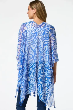 Cato Blue Damask Tassel Kimono> Cover Ups|Tops