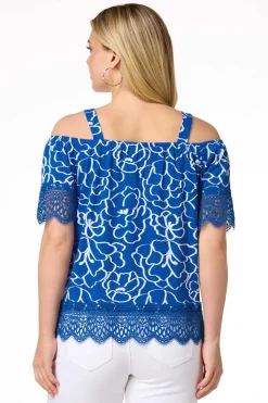 Cato Blue Floral Cold Shoulder Top> Tops