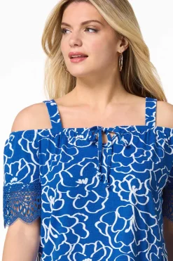 Cato Blue Floral Cold Shoulder Top><noscript><img width=