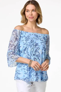 Cato Blue Mesh Floral Top><noscript><img width=