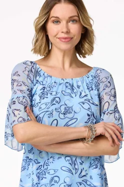 Cato Blue Mesh Floral Top><noscript><img width=