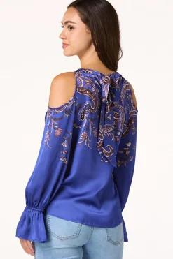 Cato Blue Paisley Cold Shoulder Top> Tops