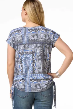 Cato Blue Paisley Tie Hem Top> Tops
