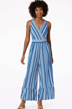 Cato Blue Patterned Tiered Leg Jumpsuit> Dresses
