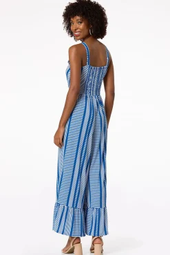 Cato Blue Patterned Tiered Leg Jumpsuit> Dresses