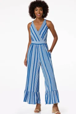 Cato Blue Patterned Tiered Leg Jumpsuit><noscript><img width=
