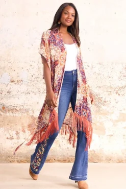 Cato Boho Medallion Tie Waist Kimono> Cover Ups|Tops
