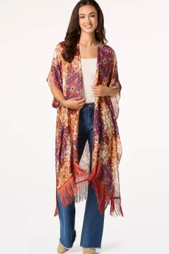 Cato Boho Medallion Tie Waist Kimono> Cover Ups|Tops