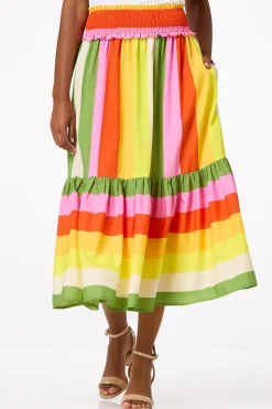 Cato Bright Stripe Midi Skirt> Skirts