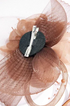Cato Brown Mesh Feather Fascinator> Hats & Hair