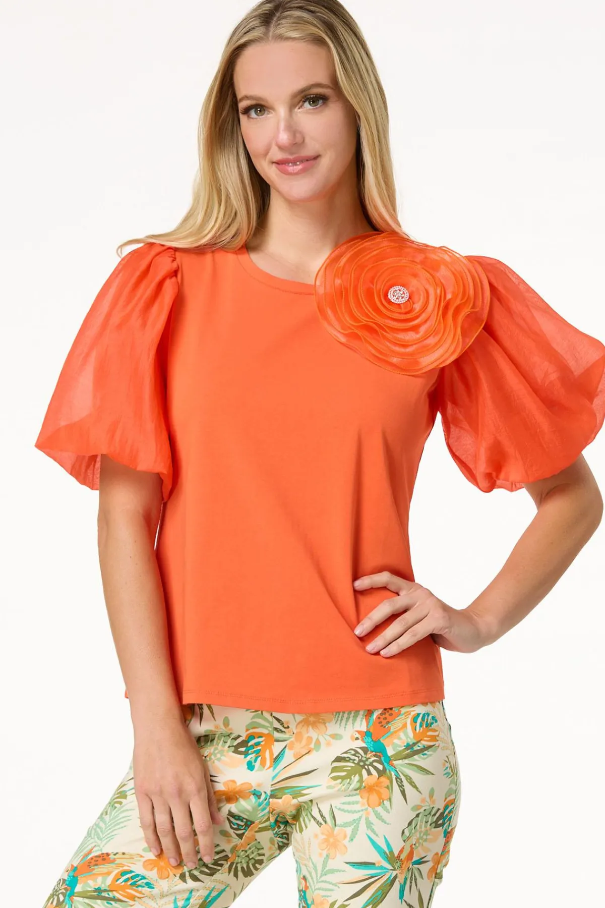 Cato Bubble Sleeve Rosette Top> Tops