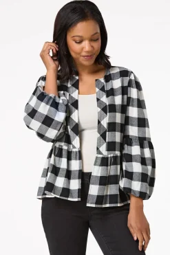 Cato Buffalo Plaid Peplum Cardigan> Jackets & Vests