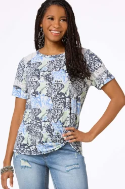 Cato Butterfly Lace Trim Top> Tops