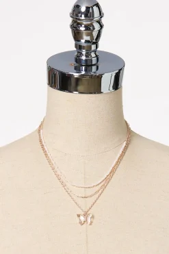 Cato Butterfly Pendant Layered Necklace> Necklaces