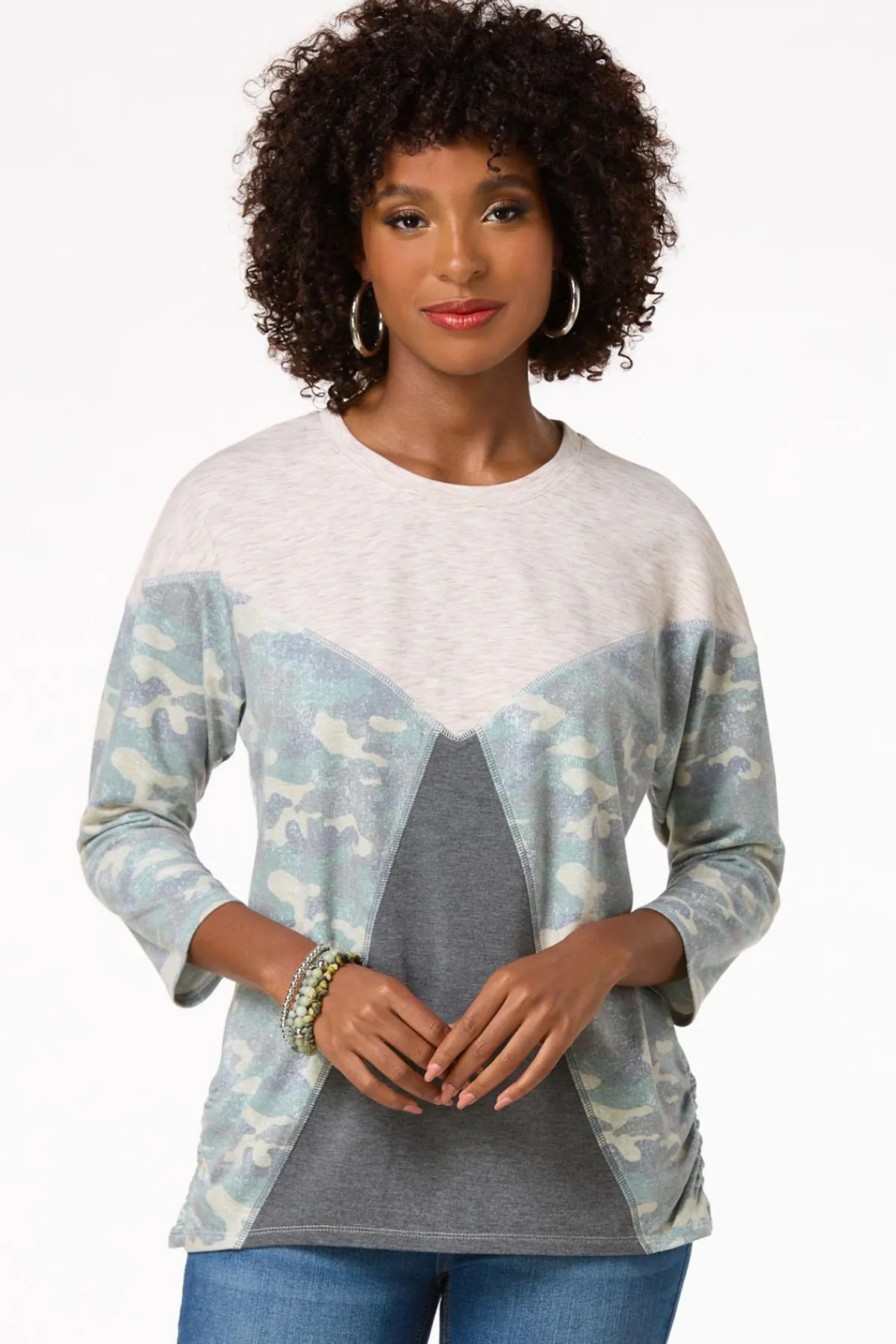 Cato Camo Colorblock Top> Tops