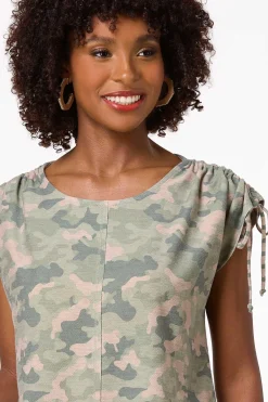 Cato Camo Ruched Sleeve Top><noscript><img width=