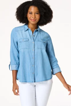 Cato Chambray Clear Button Shirt> Tops