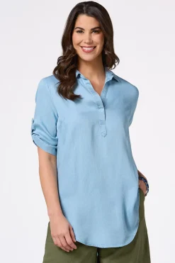 Cato Chambray Collared Tunic> Tops