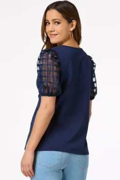 Cato Check Illusion Puff Sleeve Top> Tops