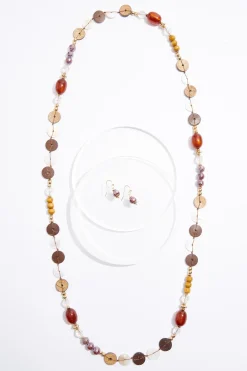 Cato Circle Wood Beads Long Necklace Set> Sets|Necklaces