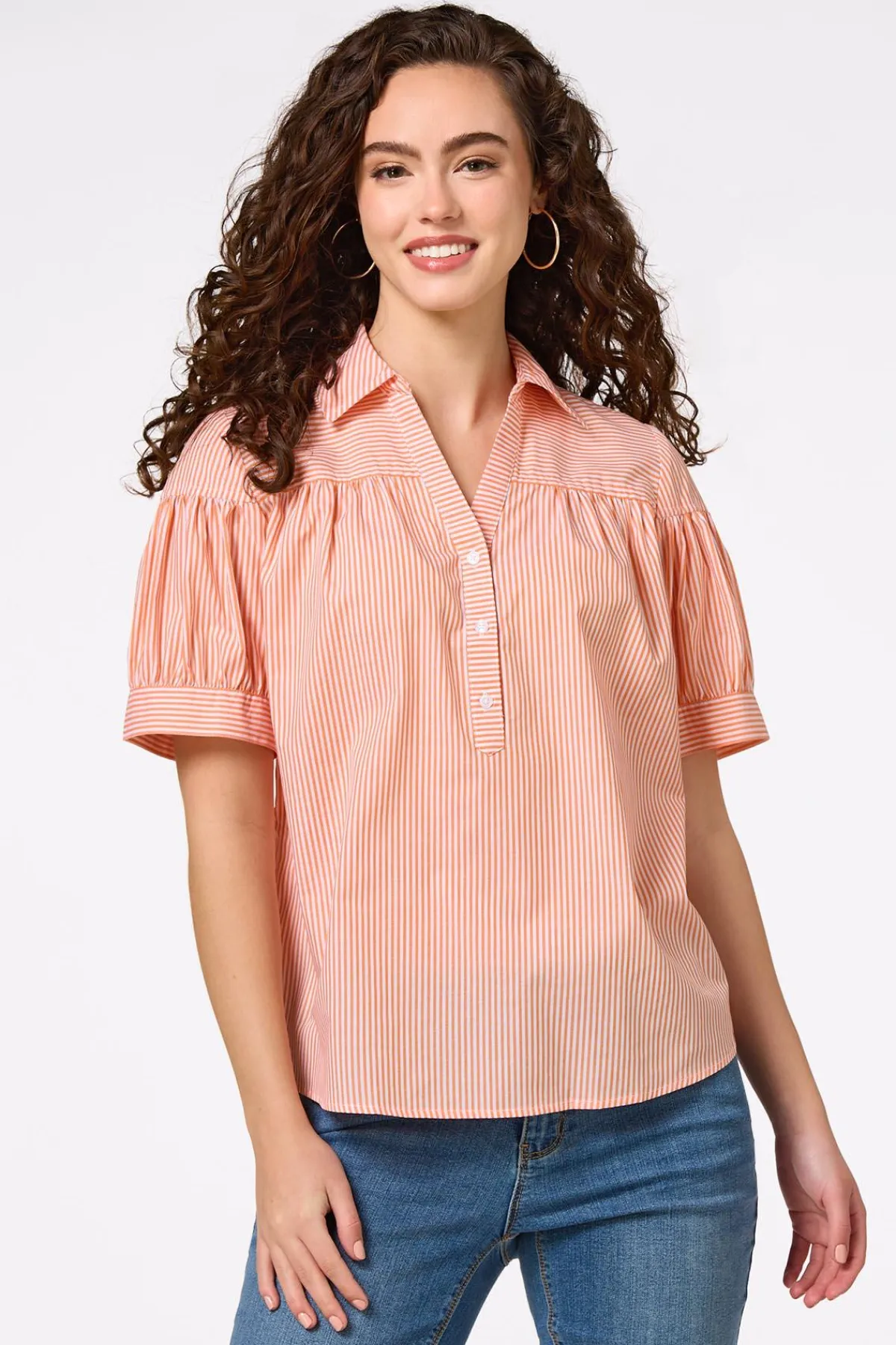 Cato Citrus Stripe Collared Shirt> Tops
