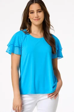 Cato Clip Dot Flutter Sleeve Top> Tops