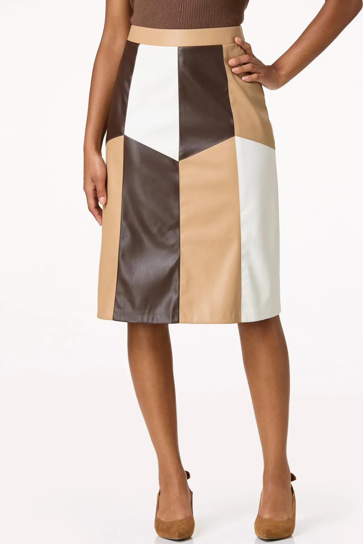 Cato Colorblock Faux Leather Skirt> Skirts