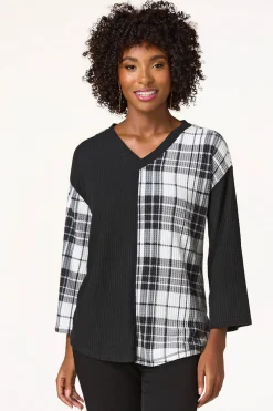 Cato Colorblock Plaid Waffle Top> Tops