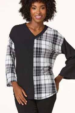 Cato Colorblock Plaid Waffle Top><noscript><img width=