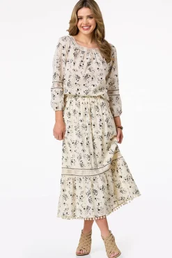 Cato Contrast Floral Eyelet Skirt><noscript><img width=