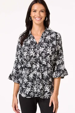 Cato Contrast Floral Flutter Sleeve Shirt> Tops