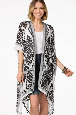 Cato Contrast Print Kimono> Cover Ups|Tops